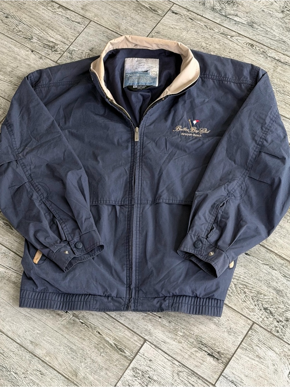 Vintage Navy Balboa Island Newport BrachWindbreaker with Cream Collar